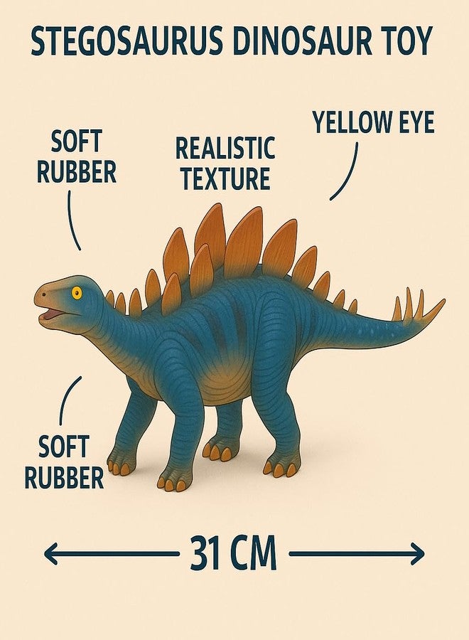 DTR Creation Stegosaurus Dinosaur Toy ? 31 cm Realistic Dino Figure, Blue with Orange Spikes, Soft Rubber Prehistoric Animal Model for Kids - Image 4